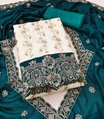 Women's white unstitched heavy embroidery & fancy border vichitra silk dress material (gngr50130sgn)