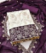 Women's white unstitched heavy embroidery & fancy border vichitra silk dress material (gngr50130ppl)