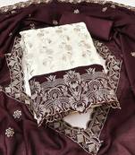 Women's white unstitched heavy embroidery & fancy border vichitra silk dress material (gngr50130bwn)