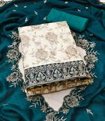 Women's white unstitched heavy embroidery & fancy border vichitra silk dress material (gngr50129tbl)