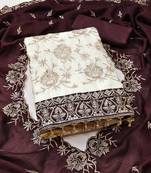 Women's white unstitched heavy embroidery & fancy border vichitra silk dress material (gngr50129bwn)