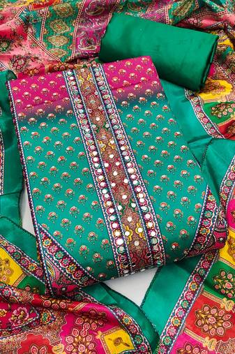 Women's multi unstitched digital print & fancy border chinnon dress material (gngr50128sgn)