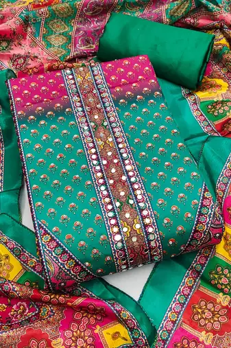 Women's multi unstitched digital print & fancy border chinnon dress material (gngr50128sgn)