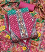 Women's multi unstitched digital print & fancy border chinnon dress material (gngr50128pnk)