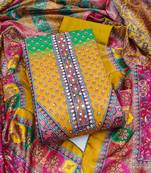 Women's multi unstitched digital print & fancy border chinnon dress material (gngr50128mtd)