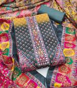 Women's multi unstitched digital print & fancy border chinnon dress material (gngr50128gry)