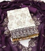 Women's white unstitched heavy embroidery & fancy border vichitra silk dress material (gngr50129ppl)