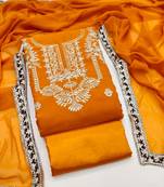 Women's yellow unstitched heavy embroidery & fancy border georgette dress material (gngr50127ylw)