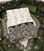 Women's white unstitched heavy embroidery & fancy border vichitra silk dress material (gngr50130grn)