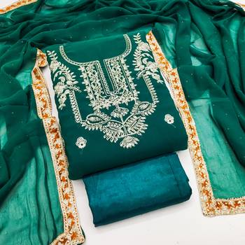  sea green heavy embroidery & fancy border georgette dress material 1