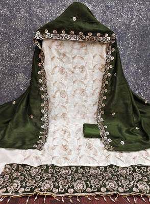  white heavy embroidery & fancy border vichitra silk dress material 2
