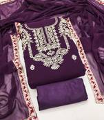 Women's purple unstitched heavy embroidery & fancy border georgette dress material (gngr50127ppl)