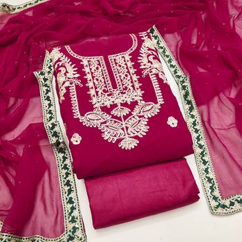  magenta heavy embroidery & fancy border georgette dress material 1