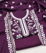 Women's purple unstitched heavy thread embroidery & fancy border jalpari silk dress material (gngr50126ppl)