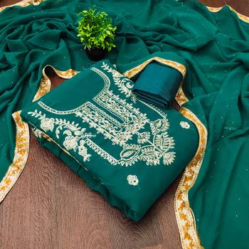  sea green heavy embroidery & fancy border georgette dress material 4