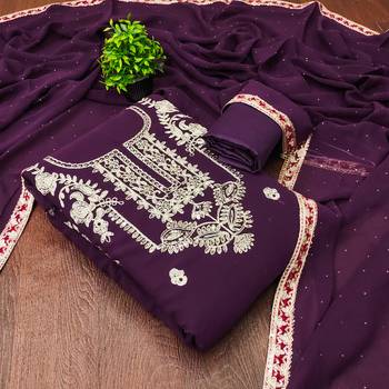  purple heavy embroidery & fancy border georgette dress material 4