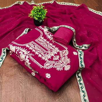  magenta heavy embroidery & fancy border georgette dress material 4