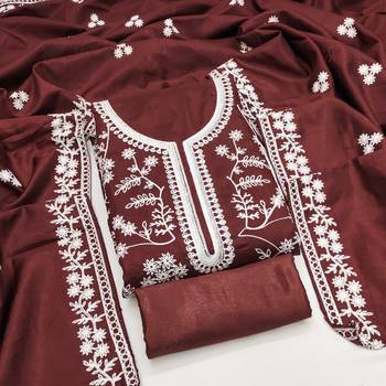  maroon heavy thread embroidery & fancy border jalpari silk dress material 1
