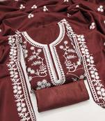 Women's maroon unstitched heavy thread embroidery & fancy border jalpari silk dress material (gngr50126mrn)