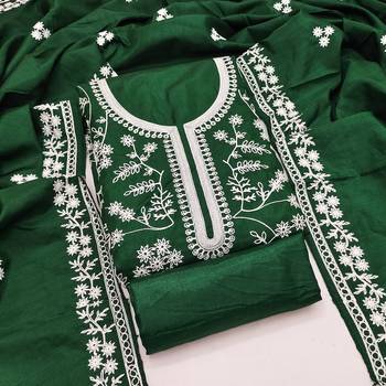  green heavy thread embroidery & fancy border jalpari silk dress material 1