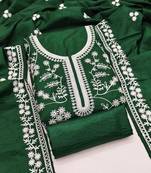 Women's green unstitched heavy thread embroidery & fancy border jalpari silk dress material (gngr50126grn)