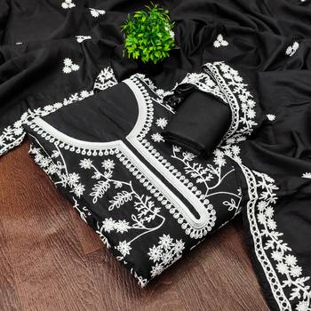  black heavy thread embroidery & fancy border jalpari silk dress material 1