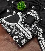 Women's black unstitched heavy thread embroidery & fancy border jalpari silk dress material (gngr50126blk)