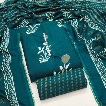  sea green print slub cotton dress material 1