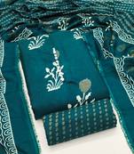 Women's sea green unstitched print slub cotton dress material (gngr50125sgn)