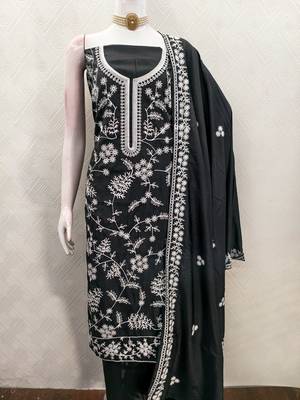  black heavy thread embroidery & fancy border jalpari silk dress material 2