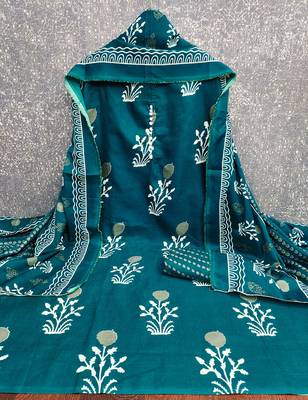  sea green print slub cotton dress material 2