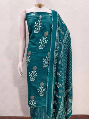  sea green print slub cotton dress material 3