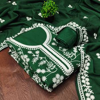  green heavy thread embroidery & fancy border jalpari silk dress material 4