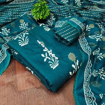  sea green print slub cotton dress material 4