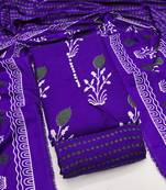 Women's royal blue print slub cotton dress material