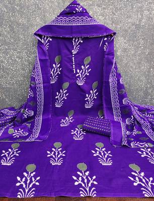  royal blue print slub cotton dress material 2