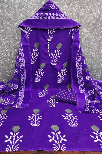  royal blue print slub cotton dress material
