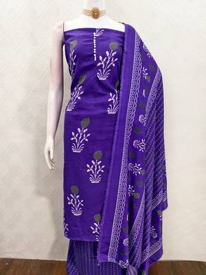  royal blue print slub cotton dress material 3