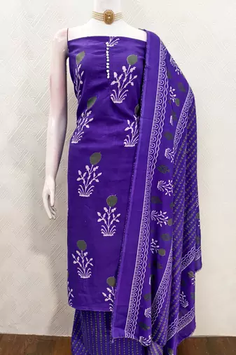  royal blue print slub cotton dress material