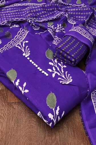  royal blue print slub cotton dress material