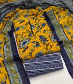 Women's mustard unstitched print slub cotton dress material (gngr50125mtd)