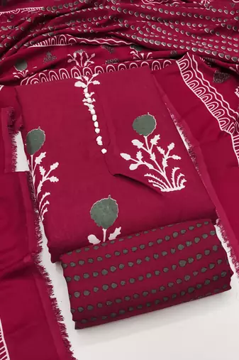 Women's maroon unstitched print slub cotton dress material (gngr50125mrn)