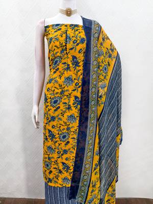  mustard print slub cotton dress material 3