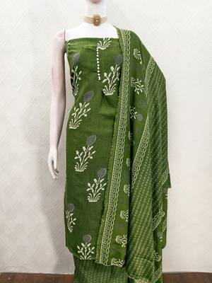  green print slub cotton dress material 3