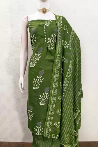  green print slub cotton dress material