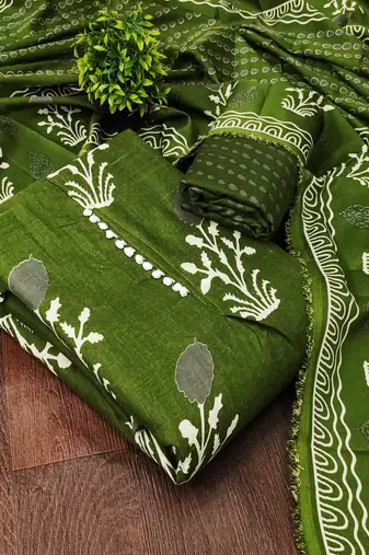  green print slub cotton dress material