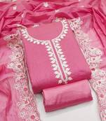 Women's pink unstitched heavy thread embroidery & fancy border chanderi silk dress material (gngr50124pnk)