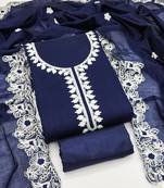 Women's blue unstitched heavy thread embroidery & fancy border chanderi silk dress material (gngr50124blu)