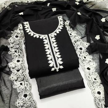  black heavy thread embroidery & fancy border chanderi silk dress material 1