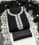 Women's black unstitched heavy thread embroidery & fancy border chanderi silk dress material (gngr50124blk)